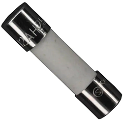 Figure 1. The Littelfuse 0215.250TXP is a 250mA, 250VAC fuse in a ceramic body with a 5mm diameter and a length of 20mm. (Image source: Littelfuse, Inc.)